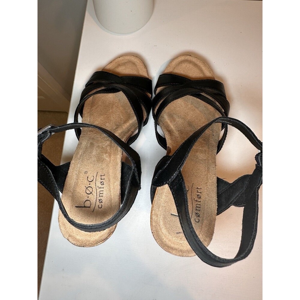 B.O.C. Born Concepts Black Strappy Cork Wedge Heel Sandals Size 8M Comfort - Picture 4 of 10